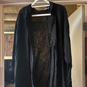 Oversized black linen button down top